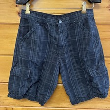 Wrangler WRG Jeans Co Boys Grey Plaid Cargo Shorts Size 14 Husky