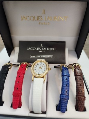 Jacques Laurent J.  Women's Quartz Oval Watch w/ 5 Leather Straps. New Battery 