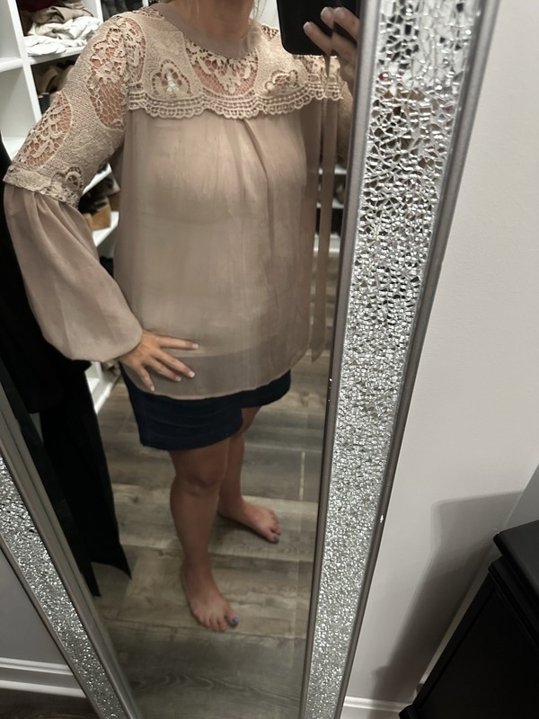 Onetheland Sheer Lace Boutique Blouse Puff Sleeve Vintage L