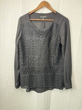 Banana Republic Women s M Black Lace Front Chiffon Long Sleeve Blouse High Low