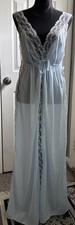 Vintage Montgomery Ward Long Lt Blue Sleeveless Nylon Lace Trim Night Gown NWT 