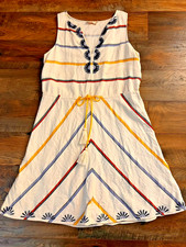 Tory Burch Blaine Dress Embroidered Striped Tassel Size 12