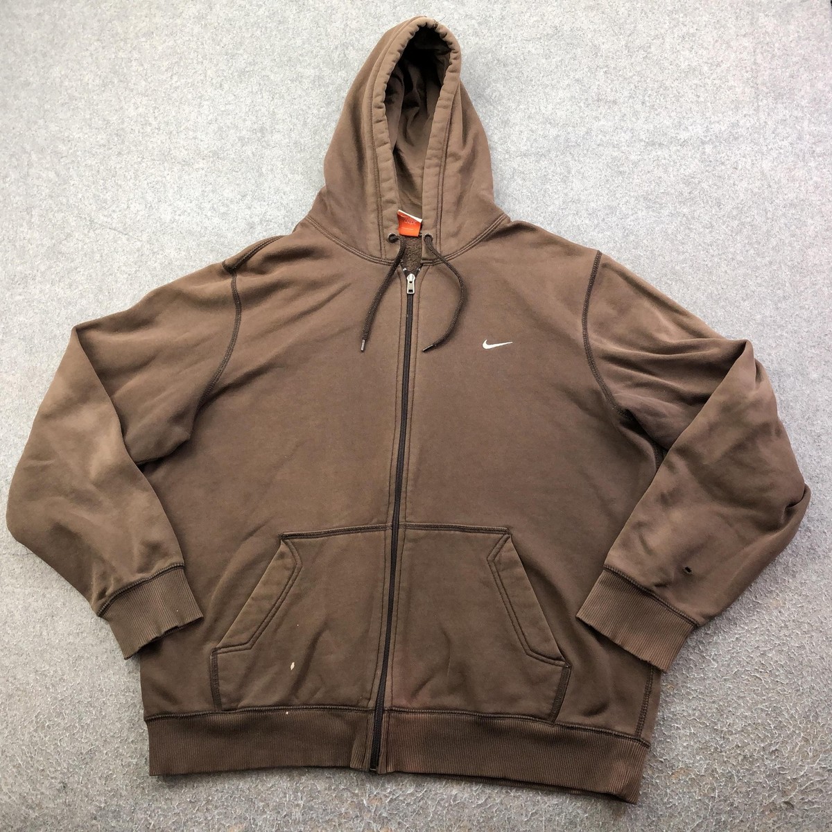 Vintage Nike Hoodie Mens XL Brown Full Zip Fleece Sweatshirt