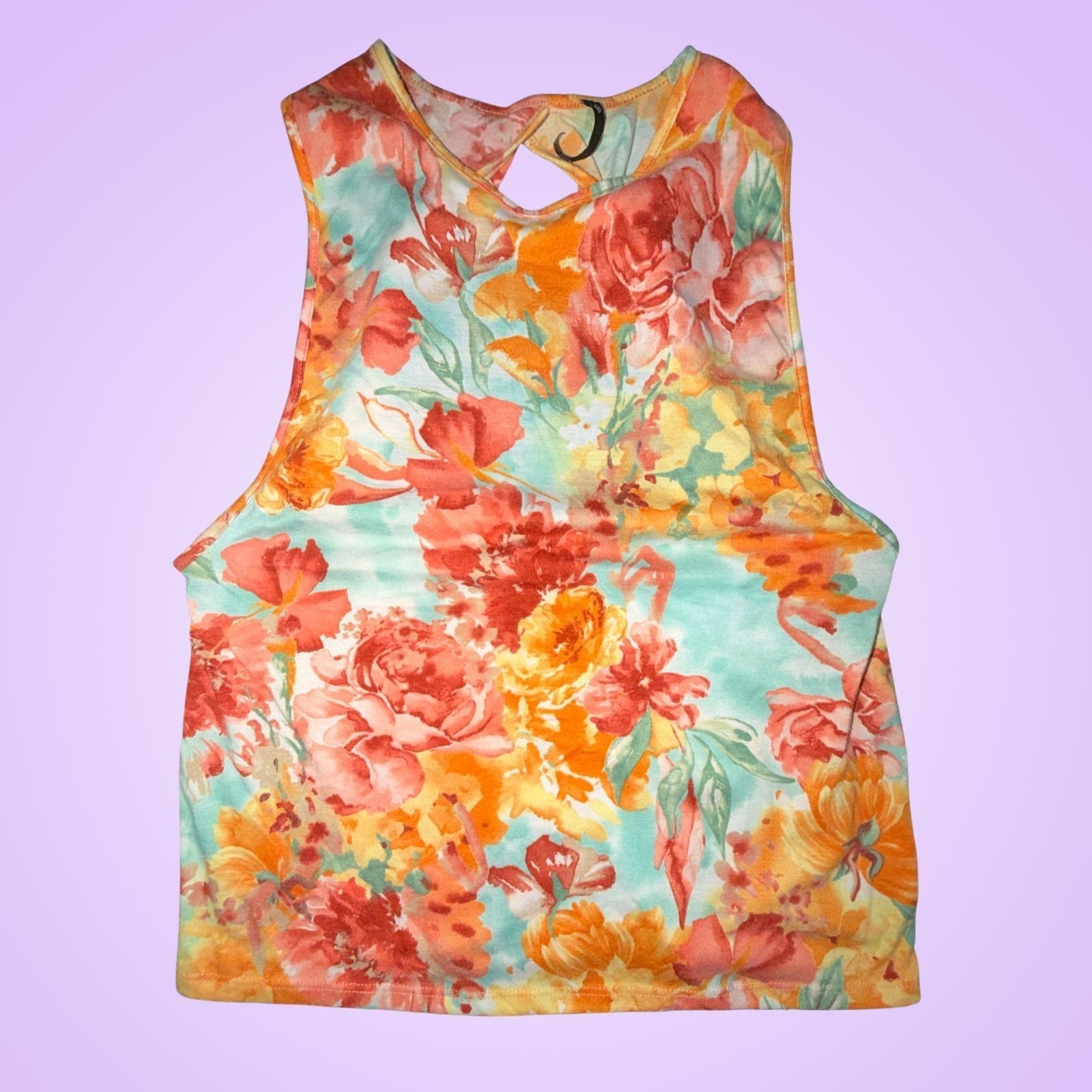 Love Culture Women’s Small Orange Floral Sleeveless Wrap Blouse