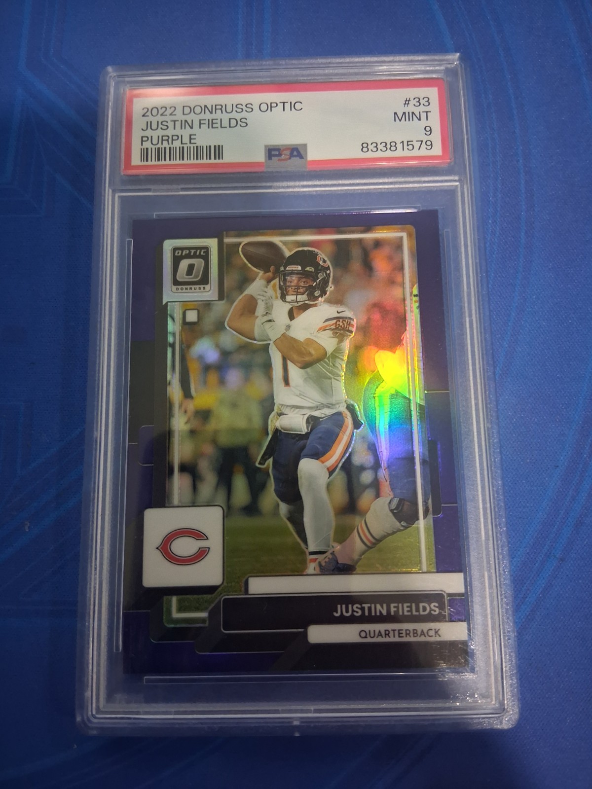Panini 2022 Donruss Optic Justin Fields #33 Purple Prizm /50 PSA 9 Bears