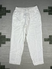 Athleta Retreat Linen High Rise Ankle Pants Womens Medium White Casual Slim Fit