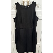 Ann Taylor LOFT Black Sleeveless Sheath Dress Exposed Back Zip Pockets Size 12