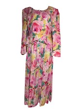 Maggy London VTG 100 silk elegant floral jacket  skirt set watercolor style 12