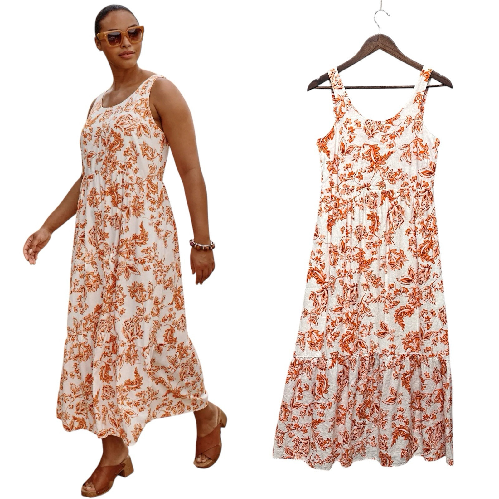 J. Jill Womens Maxi Dress Size XS Sleeveless Scoop Neck Floral Linen Smock Back