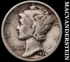 1934 Silver Mercury Dime - Scarce  Better Date  No Reserve  #G8946
