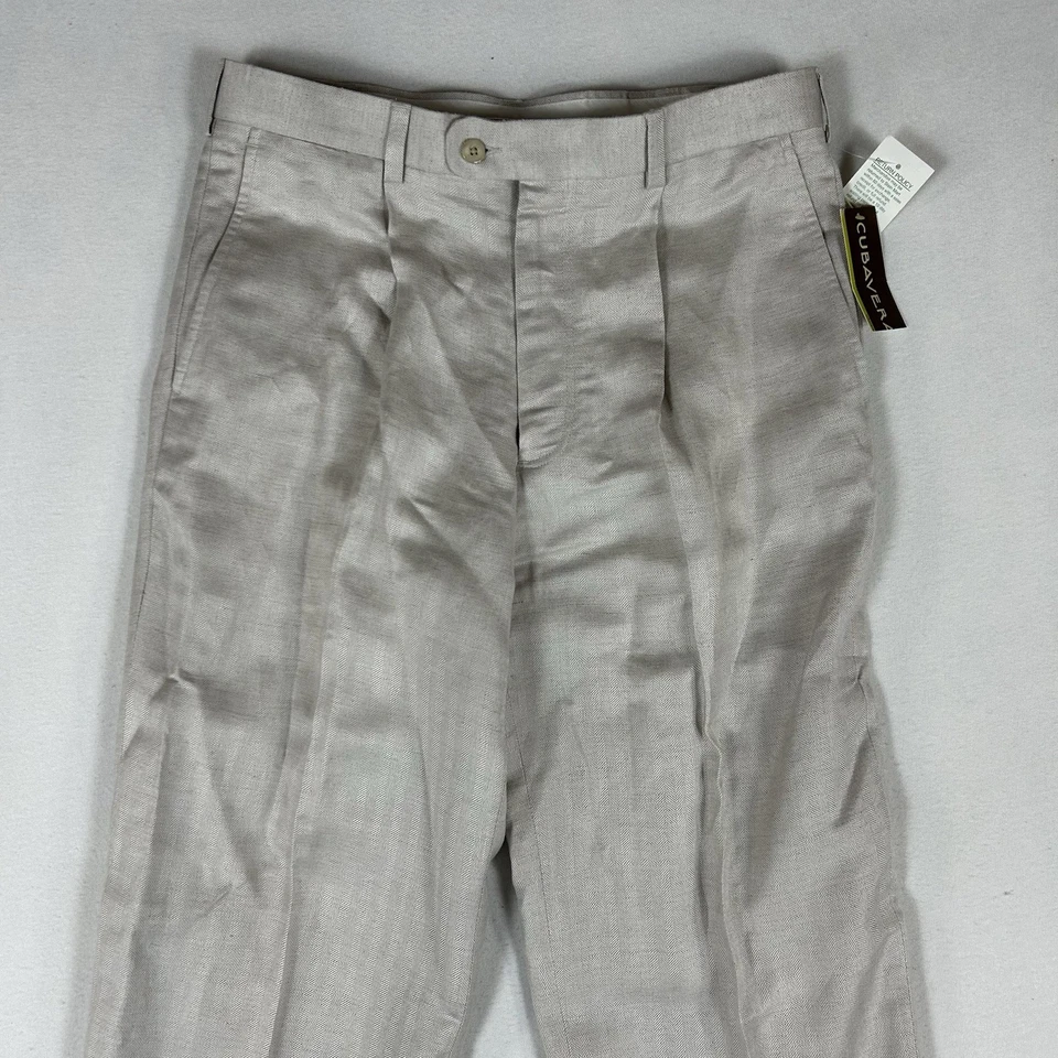 Cubavera NUEVO Pantalones Chinos Mezcla Lino Para Hombre 32x32 Marfil Pierna Recta Relajados Nuevos con Etiquetas Foto 3 de 4