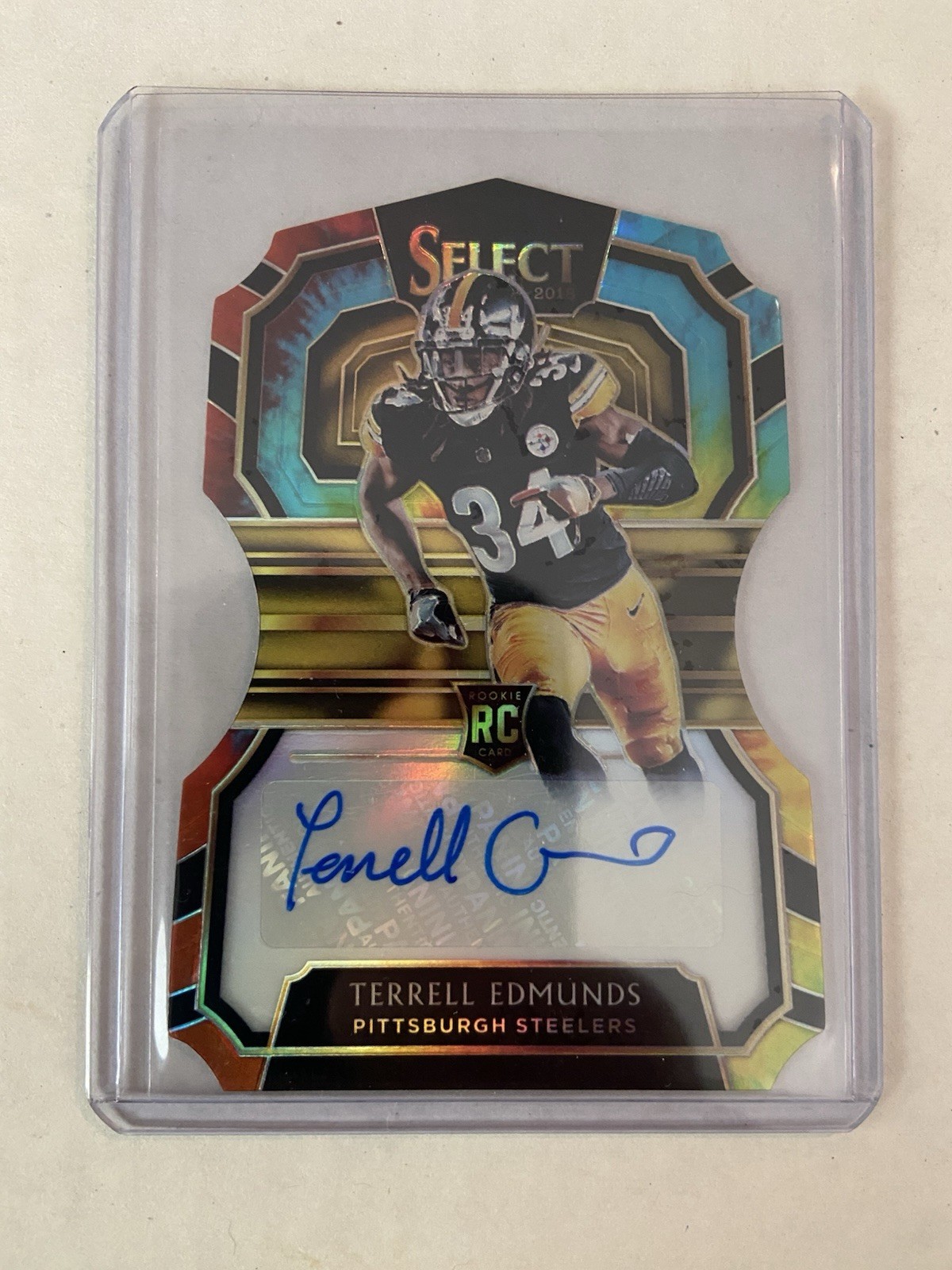 Terrell Edmunds Panini Select Rookie Signature Prizm #RSTE Die-Cut Tie-Dye