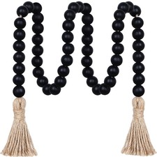 Meplait 39in Wood Bead Garland Farmhouse with Tassels,Versatile Prayer Black