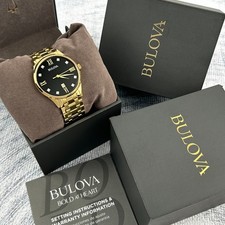 Bulova Men's Classic gold-tone bracelet Diamond black Dial 97D108 Quartz Watch