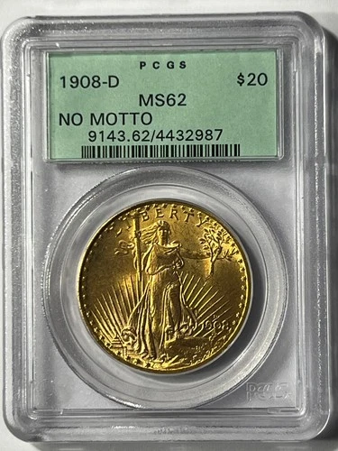 1908-D NM $20 Gold St Gaudens Double Eagle PCGS MS62!