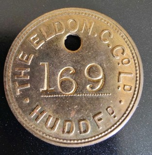 The Eldon. C. Co. Ld. Huddfd 169 Colliery Pit Check Tally Token