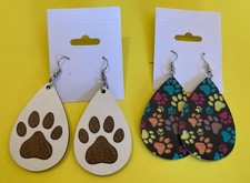 Puppy Dog Cat Pet Paw Print Dangle Earrings Black Earrings Lot Of 2 Gift