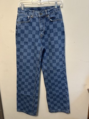 Ragged Priest Checker Blue Jeans Denim Womens 26 High Waist Mom Y2K 90's