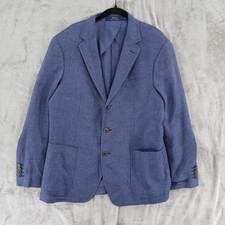 Polo Ralph Lauren Sport Coat Men 42R Blue Linen Blend Modern Fit Blazer 498NWOT