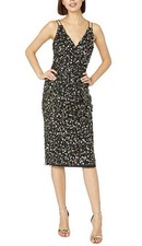 $299 Adrianna Papell Women's Black Embellished Cocktail Sheath Dress Size 4