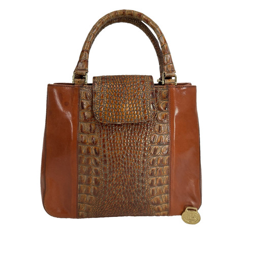 Vintage Brahmin Tuscan Brown Leather Embossed Croc Purse - See Details