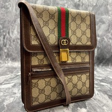 GUCCI GG Sherry Line Shoulder Bag Brown Beige Leather Logo Gold Hardware