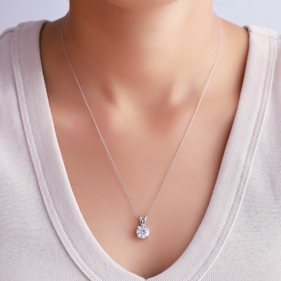 1 Ct Round Lab Created Grown Diamond Real Solid 14K White Gold Pendant Necklace