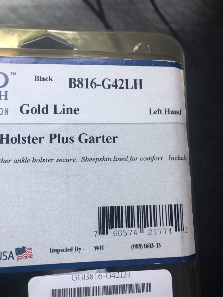 Coldre de tornozelo Gould & Goodrich com garter, preto, mão esquerda Glock 42 B816-G42LH - Imagem 3 de 4