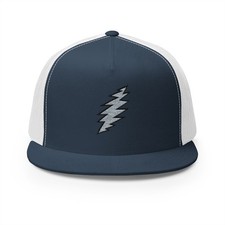 Grateful Dead Silver 13 Point Bolt Flat Brim Trucker Cap Hat Embroidered