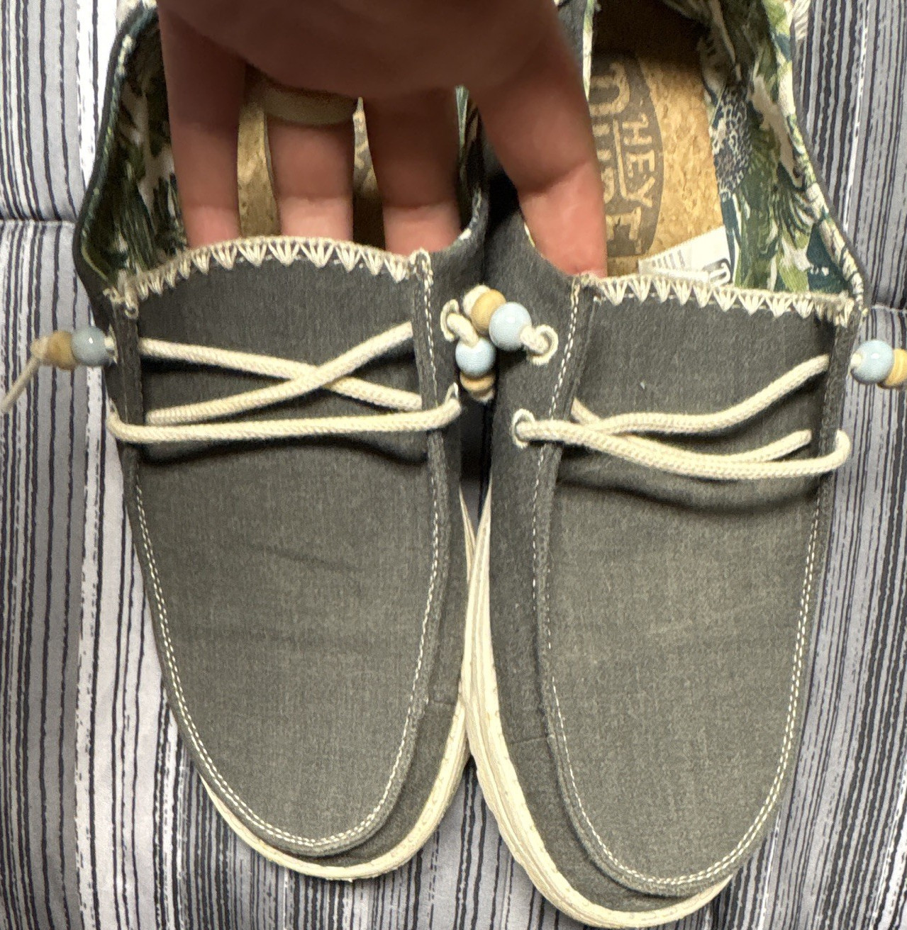 Hey Dude Wendy Fringe womens 11.5 Men's 10 Slip-On Casual Shoes Gray Lightweight