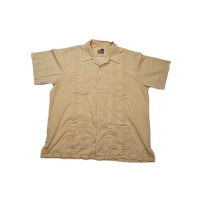 Haband Guayabera Button Up Shirt Size L Yellow Haze 4 Pockets Embroider - Image 1 of 4