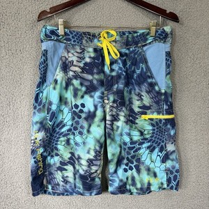 Huk Fishing Shorts Mens Medium Blue Kryptek Camo Quick Dry Board Swim Trunks