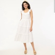 J. Crew White Textured Flutter Sleeve Midi Dress Sz 14
