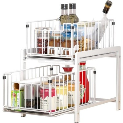 Küchenregal mit 2 Korb-Schienen, Unterschrank-Regal, 2 Ebenen, Gewürzregal, E...
