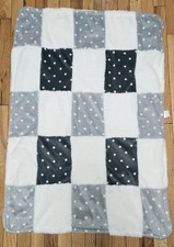 Just Born Black Gray White Stars Patchwork Plush Baby Blanket Sherpa Soft