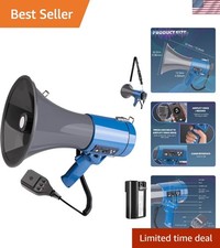 50 Watt Megaphone Bullhorn with Detachable Microphone, 240s Recording and Sir...