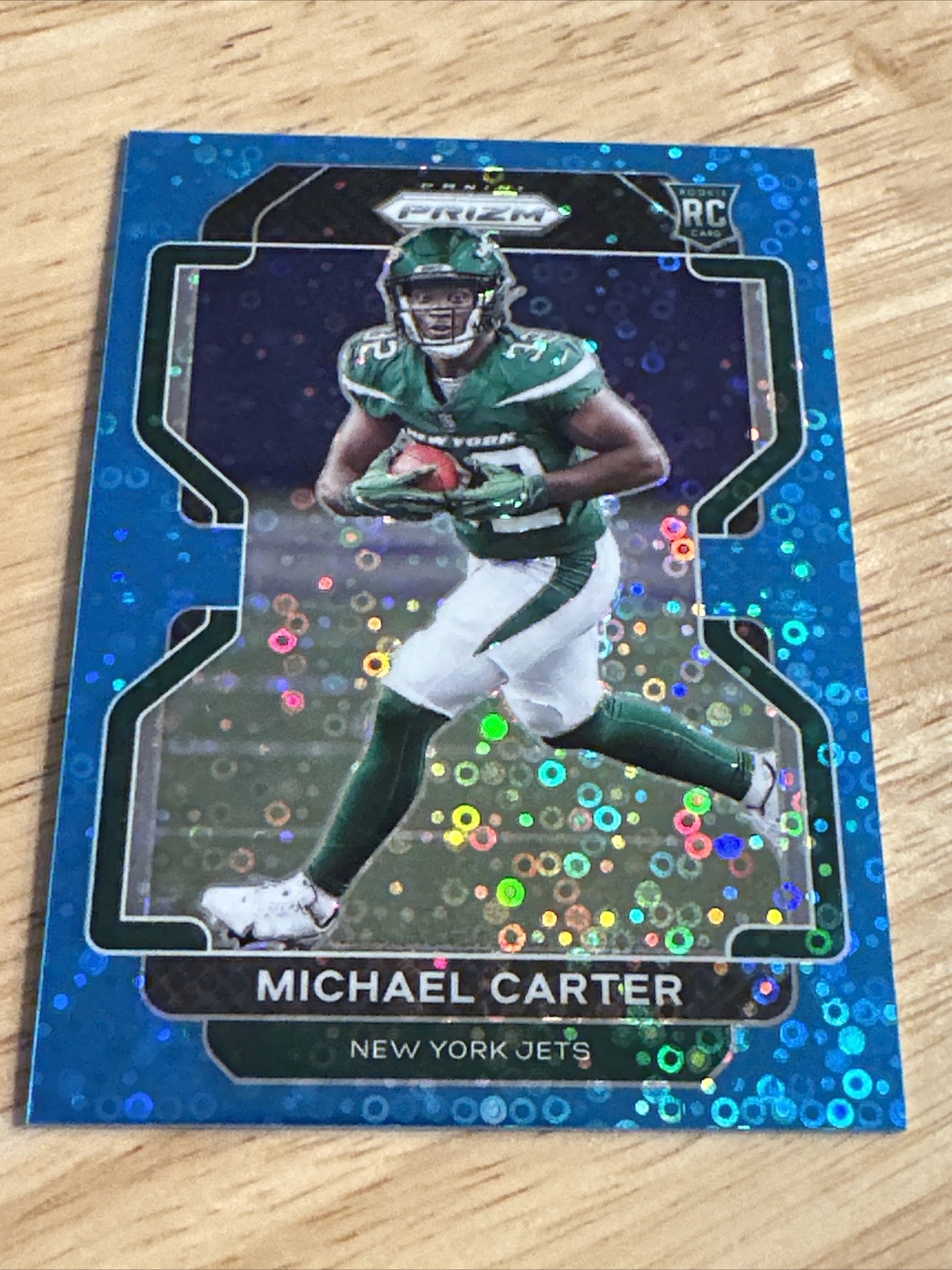 Michael Carter 2021 Prizm Football #365 Blue Disco Prizm RC 12/79-New York Jets