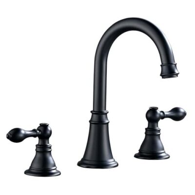 Matte Black 3-Hole Bathroom Sink Faucet - 8 Inch Vintage Two-Handle Vanity Faucet