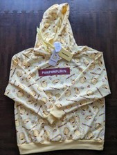 Sanrio Pompompurin Hoodie size M Pullover Long Sleeve Total Pattern Yellow 14