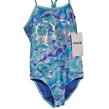 Hurley Youth One Piece Swimsuit Girls Size 5/6 UPF 50 Aurora Green Watercolor
