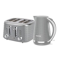GEEPAS 2200W Textured 1.7L Electric Kettle & 4 Slice Bread Toaster Set- GREY