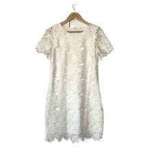 Calvin Klein Dress Women's Ivory Embroidered Floral Mesh Lined Size 8 #b04