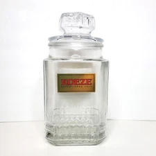 Koeze's Clear Glass Apothecary Canister Candy Nut Cookie Jar Lidded Jar 9.5"