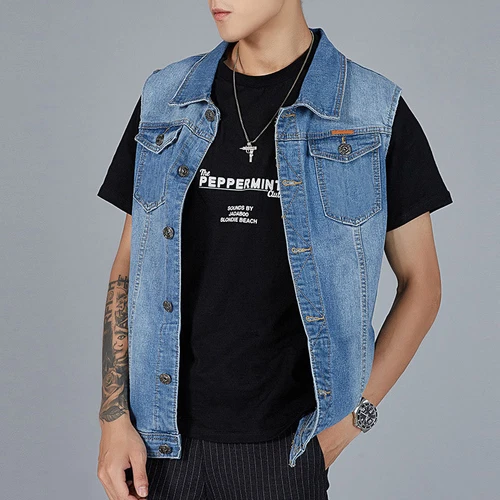 Chaleco informal para hombre Chaleco de mezclilla Chaqueta de jean Sin mangas De colección Punk Azul M-8XL - Imagen 7 de 16