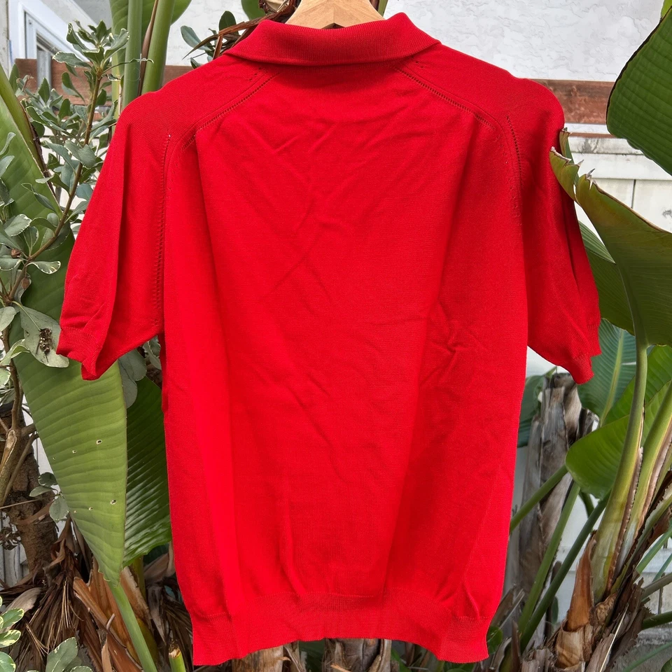 Camisa polo tejida roja vintage años 60 Towncraft Ban-Lon para hombre M Foto 3 de 3