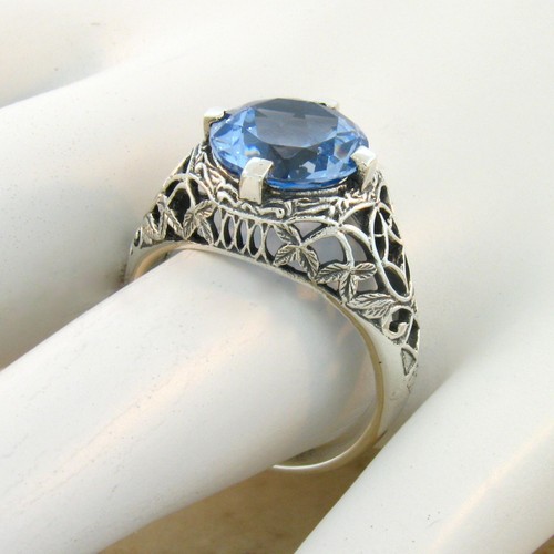 CLASSIC STYLE 5 CARAT SIMULATED SKY BLUE TOPAZ 925 STERLING SILVER RING 327z - Picture 3 of 4