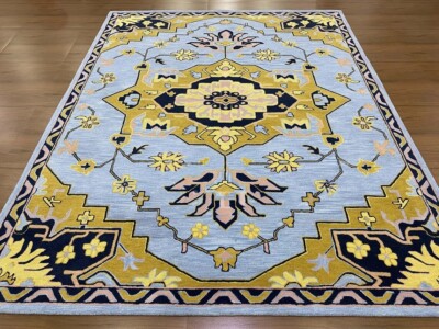Caro Gold & Blue Modern Handmade Hand-Tufted 100% Wool Soft Area Rug Carpet