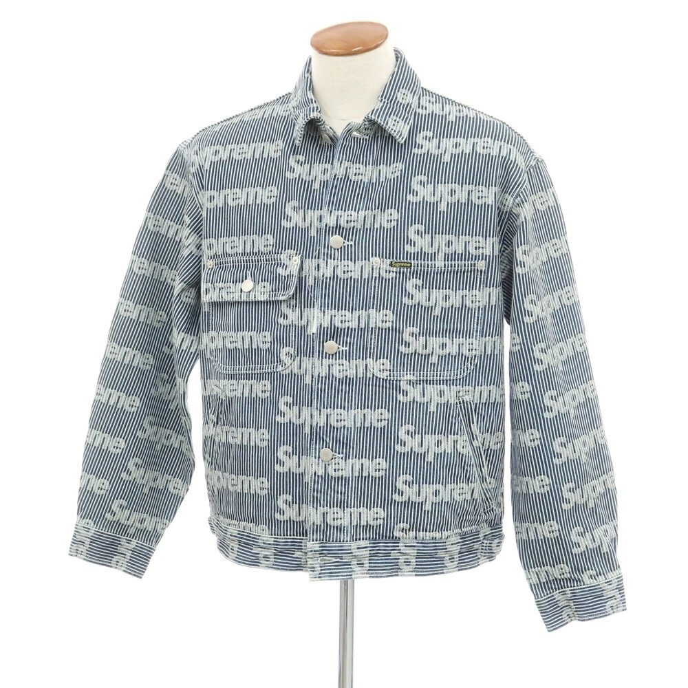 Veste camionneur Supreme 24SS denim logo bleu marine blanc taille M 100% coton bouton
