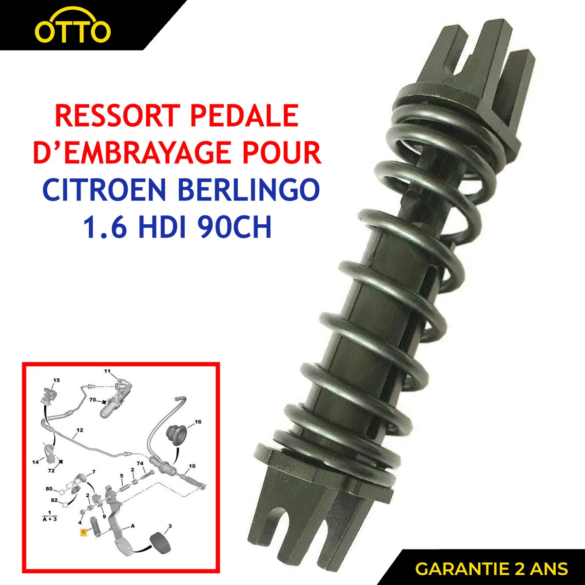 Ressort Rappel Pédale Embrayage – Compatible Peugeot 206, 406, 607, Citroën Berlingo/Partner – Ref OEM 214855 - 7