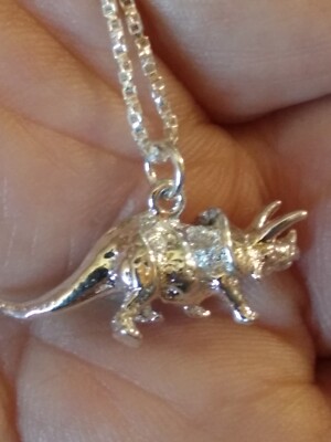 CUTE TRICERATOPS STERLING SILVER PENDANT WITH CHAIN